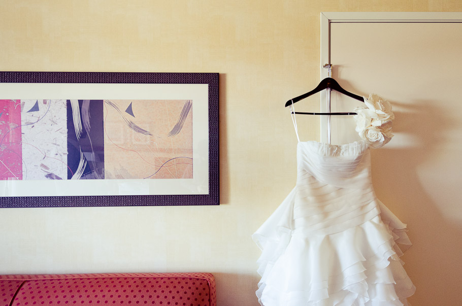 Hanging wedding dress