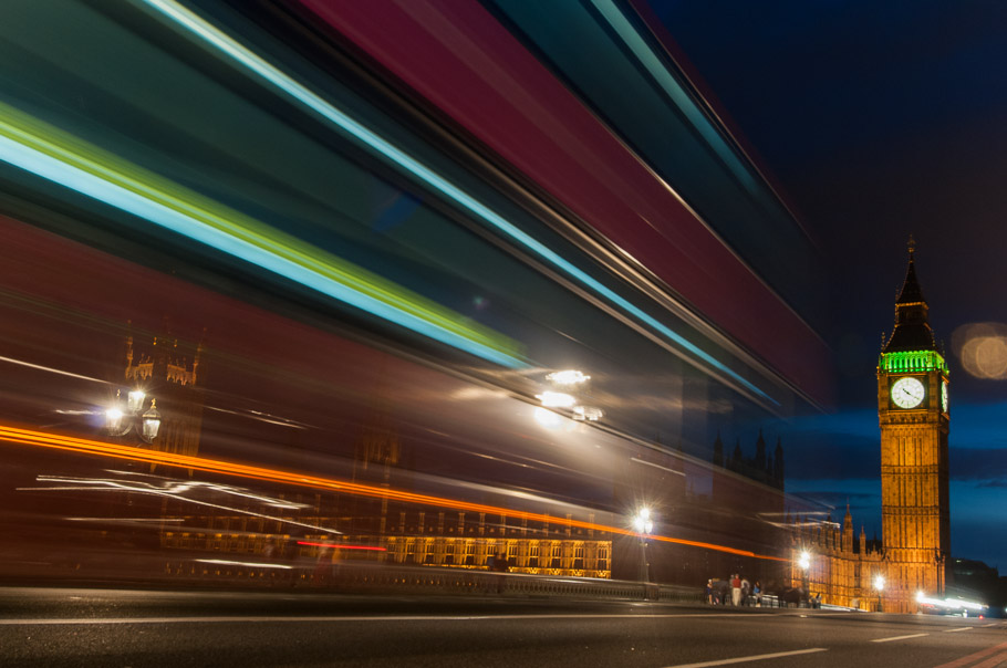 Bus passing front of camera at Big Ben